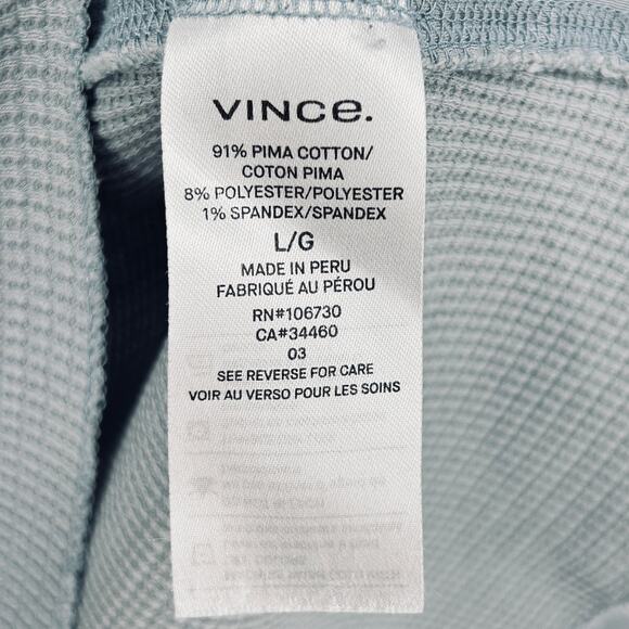 Vince Thermal Waffle Henley Crew Long Sleeve Shirt Blue Men’s Large - Picture 9 of 10